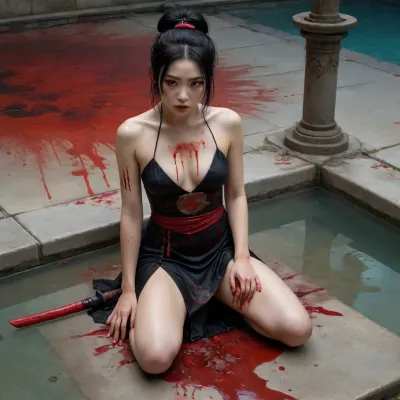 साइबर पंक geisha: एक कालातीत योद्धा की गूंज - तांग di और takato yamamoto द्वारा एक टॉम bagshaw शैली चित्रकला