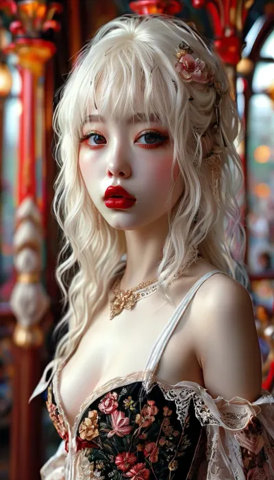 gothic, goth, (asian), pale skin, dark black eyes, white hair, bangs hair, black eyeliner, (black lipstick), white skin, perfect eyes, small eyes, detailed eyes, small nose, good anatomy, ultra detailed, high resolution, fake breasts, slut face, whore, (ahegao:1), sexy posing, (illustration:1), (hand drawn:1), (anime:1), <lora:MJ52:1>, <lora:EnvyZoomSliderXL01:-1>, <lora:detailed_notrigger:1>