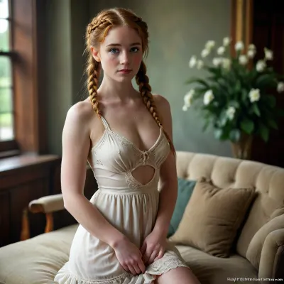 Full body view picture, A ginger, sexy classy aristocrat, dress, tiare, flat small tits, half naked, full body view, lighting, hair on a braid, greeneyes, freckles, h41ry, detailxl, youngAdult, <lora:great_lighting:.5>, <lora:h41ry:.4>, <lora:YoungAdultSDXL:.6>, <lora:MJ52:.4>