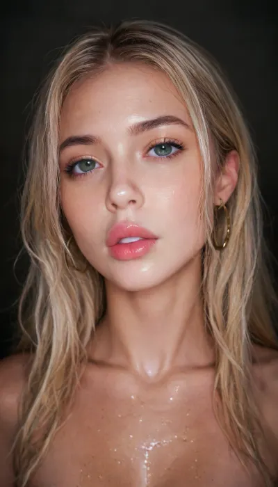 Top view, Young girl, (Close-up face), (upper body), (big lips), (oiled skin), 1 russian girl, (score_9, score_8_up, score_7_up:1.3), very Long hair, hime cut, blonde hair, medium breasts, fit, green eyes, full naked, standing, looking mi, (((eye contact))), (look:1.7), (ultra realistic:1.5), (maximum quality:1.5), (high resolution:1.5), (extreme detail:1.5), (ultra realism:1.5), (maximum detailed skin:1.5), <lora:Rawfully Stylish v0.2_epoch_20:1.1>