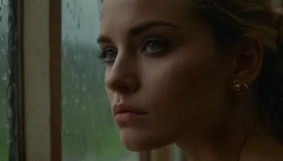 (profile portrait:1.1), (beautiful woman's face:1.3), (looking out of a, (rainy window:1.5)), (melancholy expression, pensive expression, introspection:1.4), (intense eye detail:1.4), (intricate eye details:1.4), (vivid eyes:1.5), (vibrant eyes:1.5), (beautiful long eyelashes:1.3), (detailed eyeliner:1.2), (dramatic lighting:1.4), (cinematic lighting:1.4), (short ash blond hair with dark roots:1.3), loose strands of hair, swept back hair style, (cool muted color palette:1.3), (sense of melancholy and introspection:1.5), (soft smooth skin tones:1.2), (shallow depth of field:1.5), (blurred background:1.2), professional color grading, (detailed skin:1.3), (detailed hair:1.3), (detailed eye:1.4), (limbal ring:1.4), (natural skin texture:1.3), (natural hair texture:1.3), (natural eye texture:1.3), vellus hairs, ziprealism