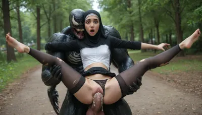 UHD 8K, extreme realism, maximum detail, (18yo muslim girl), two disheveled braids, outdoor, park, forest, street, flat chest, painfull face, standing sex, giant venom, hijab, very oversized cock, full clothed, cute face, young face, skirt, freckles, makeup, mascara ran, horny look, enjoys, stomach bulge, screams with pleasure, rape, crying, skinny, 18 year old girl, tight pussy, (torn tights), string patterned panties, (string patterned panties in pussy gap shown), torn office shirt, (wide hips), vaginal sex, cum in pussy, cum inside, (stretched pussy:1.4), (gaped pussy:1.2), stretched pussy, (hairy pussy), (hazel eyes), extremely pretty, intricately detailed face, realistic face, ((shocked expression)), (scared face), good anathomy, detail view on her pussy, realistic skin texture, realistic pussy texture, cock deep in pussy pumping cum, <lora:add-detail-xl:.5>