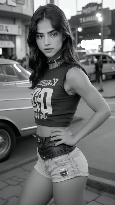 cinematic still, masterpiece, realistic, best quality, 8k, HDR, ultra detailed, photorealistic, perfect anatomy, professional light, cinematic lighting, <lora:GrazyeliSilvaQuiron_v02i04e10t05na64_Lora:1>, <lora:age_slider_v20:-2>, grazyelisilvaQuiron young woman, 1girl, age 18, long hair, Women dancing in the streets of Cuba 、 ショートパンツとTシャツを着ていて、Woman posing wearing a short t-shirt in the expired movie 「Taken with a」 filmed on expired film 、期限切れの shot on film クラシックカーの前でポーズをとる女性, touching clothes, 期限切れの shot on hdr film, woman posing in front of a classic car filmed on expired colour film Taken with a {x} Hasselblad Camera 、 grainy black and white photo, analog photography, shot on film, grainy black and white photo, wet t-shirt, grainy vintage, looking at viewer, emotional, horny, blushing, harmonious, vignette, highly detailed, high budget, bokeh, cinemascope, moody, epic, gorgeous, film grain, grainy