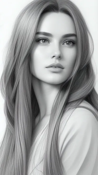 Random Face with very long hair Sketch