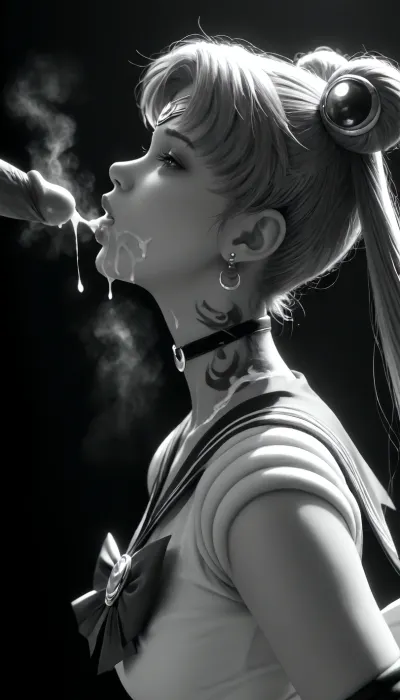((Cotton:1.9)), score_9, score_8_up, score_7_up, (white man), (close up), muscular, (steam on mouth:1.4), (seven inches penis), (standing up straight), excessive cum, dripping on to girl, cum, (looks with love and happy), (((profile view))), cum shooting, cum dripping, (((Sailor moon))), (woman 20yo kneeling), (woman looking up at man), (ban haircut), (((black silhouette))), (((monochrome:1.9))), heavy natural droplets breasts, (black background), (collar with spikes), (black makeup), (tattoos on neck:1.5), (red blindfolded:1.2), (plump lips:1.3), backlight, style, light, aausagi, long, hair, double, bun, twintails, parted, bangs, tiara, earrings, blue, eyes, red, choker, sailor, collar, bow, white, shirt, elbow, gloves, skirt, ornament, heart, see-through, multicolored, forehead, mark, wings, brooch, puffy, short, sleeves, yellow, layered, <lora:206223_training_data:2>, <lora:sailor_moon_animaginexl_v1:.8>