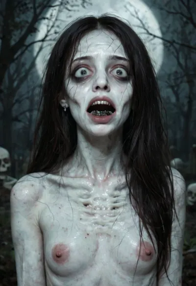 woman ghost, creepy female ghost, horrying cute face, horror female ghost, white pale spectral skin, white skin, bones, horrorfying face, the girl from the well, pale as white woman, long black straight hair, terrifying face, scary face, bizarre and frightening ghost, dark black hair, creepy aura, she is an abandoned horror place, skinny, so skinny, realistic, pale skin, naked, very realistic, TheRing1024, <lora:TheRing1024:.8>