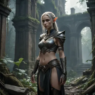 The dawn of the shadowed realm: a dystopian fantasy blend of decay and ancient power