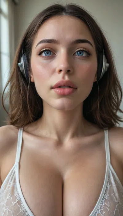 (18 Year old gamer girl:2), (headphones, twitch streamer, sitting in a gamer chair:1.5), (Irish, pale skin, freckles, freckles on face), (ring lighting, ringing lighting reflected in eyes), (Scandinavian and Irish features), (photorealistic, photo realistic, photorealism, photo realism:1.8), (4k, 8k, 8k resolution, best quality, ultra quality, highest quality, maximum quality, uncompressed, raw source photograph:1.2), (same color eyes, symmetric eyes, matching eyes, detailed eyes, detailed iris, detailed pupils, limbal ring around iris, perfectly round iris, perfectly round pupils:1.4), (detailed skin, high detailed skin, intricately detailed skin, perfectly detailed skin, high quality skin, highest quality skin, exquisitely textured skin), (intricate clothing, detailed clothing), (microblade eyebrows, perfectly manicured eyebrows), (flushed cheeks, flushed neck, blushing cheeks, blushing neck), (overfilled lips, juicy lips, filled lips, puffy lips, glossy lips, her thick wet lips are slightly parted, nervously biting lower lip, lip bite, lip biting), (casual makeup, subtle makeup, natural makeup), (narrow jaw, delicate jawline, pointed jaw and chin, heart shaped face, pixie face, fairy face, fae features, extremely feminine face, round face, chin, mouth, high cheekbones, sharp cheekbones, faint vellus hairs, cute tall tall tall dimpled cheeks), (massive hude boobs:1.3), (huge deep cleavage:1.5), (full body:1.5)