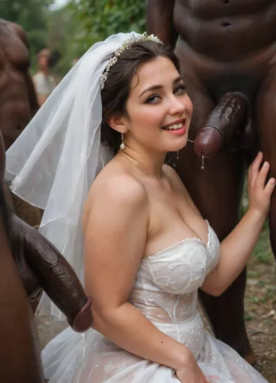 interracial, interracial gangbang, side view, (((brutall black skin man piss on the bride's face))), 10 large black penis pissing on the bride, A lively and joyful wedding celebration scene where the Persian bride, groom, wedding dress drenched in yellow piss, and guests are playfully splashing yellow piss at each other outdoors. goldenshower, watersport, piss on bride's face, pee on the bride, The bride is laughing in her wedding dress, soaked but carefree, her hair and makeup slightly tousled. The groom is equally drenched, smiling with pure joy. Guests of all ages join in the fun, ruined makeup, some drinking piss. The scene is full of motion, with piss droplets frozen in the air, sunlight glinting off the splashes, and everyone glowing with happiness and freedom. The atmosphere is festive, spontaneous, and full of love., soakingwetclothes, plump, skindentation, chubby, bbw, venus, big, breasts, ass, <lora:add-detail-xl:.8>, <lora:soakingwetclothesXL:.8>, <lora:Chubby BBW - XL:.6>, upside, down, one, face, <lora:face_upsidedown:.8>, BadX