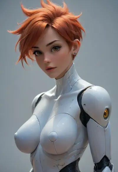 (Super slutty tracer), (((perfect robotic hourglass body))), (((robotic face))), (((robotic hair))), (((super detailed big round robotic breasts))), (((((robotic fullbody:2))))), <lora:samdoesarts1.1-000030:.4>, <lora:J_cartoon:.3>, <lora:Animated_Concept:.4>