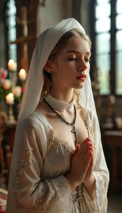 Ultra realistic image, 8k, hi quality, unholy nun riding a giant cock deep in her ass, anal sex, creampie, torn habit, Torn nun dress, 20 year old, big round tits, visible breasts, Rosary around the neck, visible anal penetration, topless, skinny, thin waist, perfect ass, defined curves, hot young girl, eyes closed, hands up praying, background catholic altar in chapel, front view of the nun, <lora:MJ52:.8>, Garterbelt, black, fabric, floral, embroidery, wearing, the, garterbelt, iron, chains, <lora:GarterbeltXL:.8>
