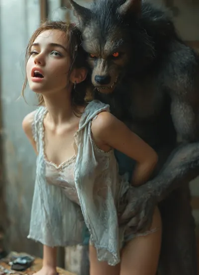 (Movie poster for a 1960s horor movie version of breakfast at Tiffany's:1), Werewolf, massive red knotted werewolf penis, red eyes, doggystyle sex, beautiful skinny woman, rough sloppy sex, primal mating, cum inside, growling, impregnation, moaning and drooling from the mind melting orgasm, small perky boobs, impossible fit, grabbing her waist, grabbing hair, modern-werewolf, (/Ben10), /, (ultra, HD, quality, details), (green, eyes), flat, chest, pale, purple, akgmiria_AA, akagi, miria, brown, two, side, up, black, red, hoodie, hooded, jacket, shorts, open, akgmiria_BB, hood, blue, striped, shirt, akgmiria_CC, scrunchie, gray, skirt, bag, <lora:Modern_Werewolf:.8>, <lora:MJ52:1.1>, <lora:akagi_miria_animagine_v1:.8>, kokkoro, short, hair, white, ornament, between, eyes, bare, shoulders, small, breasts, detached, sleeves, sleeveless, puffy, dress, antenna, green, see-through, <lora:kokkoroXL:.8>