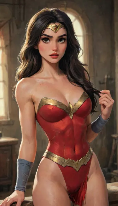 Wonder Woman is Rachel Pizzolato, dressed in wonder woman inspired intricate designer sensual alluring cropped hoodie with track shorts and thigh high wool socks clothes attached to her athletic hourglass body, big, tanga sensual, realistic portrait, captivating facial expression, confident stance, penetrating eyes, radiant skin, create Batman very muscular and very large, with very high trapezius muscles, the muscles are tearing his clothes, he has eyes with a bright blue light, he is carrying Wonder Woman in his lap who is extremely sexy, with her clothes torn, she is passed out and dirty, they are leaving the Arkan hospital, which is on fire. lots of destruction, fire everywhere. effects exquisite details, high resolution jockstrap, studio photograph, dramatic lighting, blurry background, warm tones, bold color palette, kinematic effect, Arte conceptual., sharp focus, depth of field, 8k photo, HDR, professional lighting, taken with Canon EOS R5, 75mm lens, natural beauty, highlydetailedbody, realisticface, highlydetailedhair, insanelydetailed, 8K.highdetailedskin, highresolution, perfectfingers, (j_cartoon:1.5), Drawing, <lora:pizzolato_sdxl:2>, Batman, Knightmare, <lora:Batman Knightmare:.5>, <lora:samdoesarts1.1-000030:.4>, <lora:J_cartoon:.3>, <lora:Animated_Concept:.4>