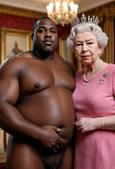 A big fat Black man with a huge dick. It sticks in the face of Queen Elizabeth.