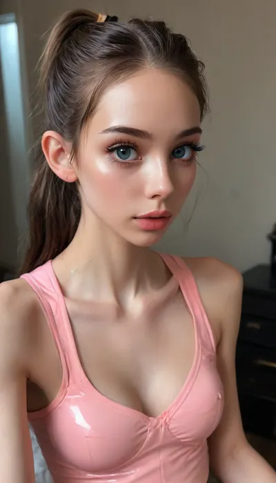 (standing on feet:1.5), (((face chest hips pussy))), (photo taken in class), (((narrow low face))), (narrow waist:1.4), super realistic, perfect lighting, (best shadow), 8K, UHD, clear image, (best lighting), highest quality, super detailed images, fine details, high definition, 8k, (skinny:1.9), european-american, (((young petite girl))), (((18 years old))), ((detaled bright blue eyes)), (brown hair), (((long high warrior ponytail))), (((blush))), (very oiled skin:1.9), tt_flat, BJ_Oxygen, krnpp, (makeup:1.5), (((lipstick))), ((((best selfie pose)))), ((((big long thick black eyelashes)))), (((slender athletic body))), (((side view))), thighhighs, <lora:Oxygen girl_SDXL1.0:.2>, <lora:karina_sdxl_v10:.3>, <lora:add-detail-xl:1>, <lora:Midjourney Image Enhancer XL v1:1>
