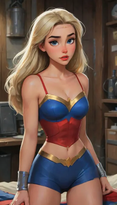 Ultra detailing, Chainsaw Man style, High-end Log Cabin, Bedroom, No lights, Dark room, night, (Supergirl And Wonder Woman:1.5), Messy bedroom, beer cans everywhere, (2girls:1.5), 1man, 2friends, couples, laying down, handjob, looking down, masterpiece, best quality, highly detailed, threesome, double handjob, forced handjob, (Madison_Beer as Wonder Woman:1.5), and, (Milly_Alcock as Supergirl:1.5), (Wonder Woman mature age 28 from DC Comics:1.5), (Wonder Woman is a golden-Brunette, bright-hazel-eyed adult woman with a voluptuous-hourglass-thick-athletic built figure with washboard abs:1.5), (Supergirl young age 23 from DC Comics:1.5), (Supergirl is a platinum-blonde, bright-blue-eyed young woman with a rather thin skinny voluptuous-yet-lean built figure:1.5), intricate outfits, femdom, viewer is restrained, perfect body, accurate body, perfect ass, Detailed face, detailed body, seducing, Facing viewer, Blush, Standing over viewer, Supergirl on the side of viewer, Supergirl teasing, handjob motion, Supergirl holding the viewers base of the cock, detailed ass, Viewer laying on back, Wonder Woman on the side of the viewer, Wonder Woman holding middle of the viewers penis in one hand choking the viewers neck with other hand, viewers massive mature brown cock, wet bodies, sweaty bodies, saliva, drooling, laughing, teasing, pov, highlydetailedbody, realisticface, highlydetailedhair, insanelydetailed, 8K.highdetailedskin, highresolution, perfectfingers, (j_cartoon:1.5), Drawing., Wonder Woman, uberfit, muscular, athletic, <lora:Madison_Beer_2024_SDXL_JugX_trigger_m4d1s0n-000066:.5>, DCEU, Supergirl, Snyder, Style, millyalcock, <lora:Milly-Alcock-SDXL-v2-000032:.5>, <lora:samdoesarts1.1-000030:.4>, <lora:J_cartoon:.3>, <lora:Animated_Concept:.4>