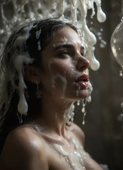 side view, giant big black dick, cumshot, bukkake, extreme close-up of an Iranian bride’s face, black hair, Persian chubby slut wife, (completely glazed with thick milky white glossy cum:1.7), no skin visible beneath the slime layer, (smooth seamless coating:1.5), (slime oozing and flowing over facial contours:1.4), eyelids, lips, cheeks, chin all buried under the fluid, facial shape still subtly visible beneath the glaze, soft veil partially stuck to the slime, surreal beauty shot, high detail wet texture, cinematic lighting, dark soft background, artistic surrealism, close_up_detailed_shot_of1, reij-snrs, light, and, shadow, by, <lora:close_up_detailed_shot_of1:.8>, <lora:dark:.5>, <lora:sunriseSDXL-000009:.8>