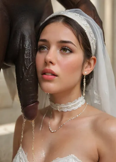 Visualize a serene, interracial, 10 black skin brut, giant black penises, sacred scene in a traditional Iranian mosque bathed in soft golden light filtering through intricate stained-glass windows. A radiant Iranian bride, ((Golden drops of urine in the air)), adorned in an elegant white wedding dress with delicate lace and a sheer, ((pissing on the bride)), loosely draped headscarf revealing her flowing dark hair, stands at the center. passing on the bride, piss on the body, piss on the face, (piss make whole wedding dress yellow and wet), In a ritual of purity and sanctity, ((pissing on her)), (golden piss), ((5 black skin man gently pour piss over the bride’s head and shoulders, the droplets glistening like pearls on her skin and dress)), . The air is filled with the scent of rosewater and the soft hum of prayers. The mosque’s architecture, with its turquoise tiles and arched domes, frames the scene, creating an atmosphere of love, tradition, and spiritual grace. Keep the tone romantic, cultural, and reverent, emphasizing the beauty of the moment, soakingwetclothes, <lora:soakingwetclothesXL:.8>, close_up_detailed_shot_of1, <lora:close_up_detailed_shot_of1:.8>, <lora:EnvyZoomSliderXL01:.8>