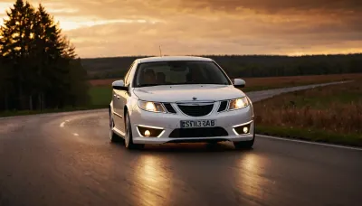 white saab 9-3 car, drifting