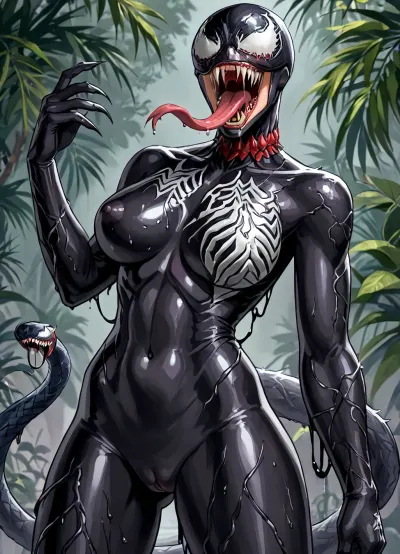 masterpiece, best quality, highly detailed, (anime:1.2), BREAK, ((solo)), (focus on succubus as a black symbiote has fully corrupted her body with her girl face replaced by a venom face), (surrounded by many slimy black tentacles:1.2), (a gorgeous 25 year old white succubus with, demonic wings on her back, horns, tail:1.2), (natural b cup breasts, perfect nipples), (succubus has long black hair bob haircut:1.2), (succubus has orange eyes being replaced by venom eyes), slim, athletic, black cum covered, covered by sticky black liquid, gymnast body, (she is wearing a full really tight black symbiote bodysuit, pussy visible, one boob out:1.2), (sunglasses, eyewear on her head), (she is on vacation at a tropical island beach:1.2), (succubus is fully absorbed by a black symbiote, corruption, transformation, her entire body is covered in sticky black liquid and black symbiote skin:1.4), (her body is fully absorbed by a black symbiote, she is transformed by symbiote and is now a she-venom, succubus has turned into a Venom girl, black symbiote skin, venom:1.4), (black cum, black sperm:1.2), (cumming black tentacles, after_vaginal, after_bukkake, tentacles slide out of her pussy after cumming inside her, tentacles sliding all over her body, tentacles dripping black cum, cum on her face and in hair, cum on face, cum in hair:1.3), (venom face, a mixture of succubus and Venom, in her mind the symbiote tells her "You see now? We are now joined together and you can already feel even stronger than before! As a team we are now unstoppable! I have to admit your body is by far the best that I have bonded with!", venom's face instead girl's face, her face entirely replaced by venom's face except for one of her eyes, her venom face has a wide mouth with fangs and a long snake tongue:1.4), <lora:Animated_Concept:1>, <lora:Venom:.5>