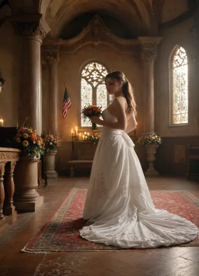 interracial, A dramatic wedding scene in anime style, a radiant bride in an elegant white wedding gown with intricate lace, (((proudly waving, (a black spades flag), with confidence in front of a crowd))), (the groom kneeling beside her with a shameful and submissive expression, his head bowed in humiliation), vibrant colors with deep blacks and soft whites, luxurious wedding decor with floral accents and a grand altar in the background, highly detailed, realistic, cinematic lighting, emotional and symbolic atmosphere, Pony Diffusion aesthetic, <lora:dAIversityUnderstandingXLRealistic:1.2>, <lora:MJ52:.8>
