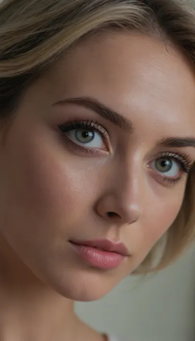 zip realism, (elegant aesthetic, inspirational aesthetic, angel:1.4), (loving woman, delicate features, extreme feminine features, hyper feminine features:1.5), (sense of intimacy:1.4), (breathtaking woman's face, sharp focus, focus on eyes, loose closeup, intimate face portrait, three-quarter view:1.5), (soft welcoming smile, compassionate expression, charismatic:1.3), (intricate eye details:1.6), (pale grey eyes, captivating eyes:1.6), (long delicate eyelashes:1.5), (perfectly applied eyeliner, immaculate makeup:1.4), (voluminous short cut hair, ash blonde hair with dark highlights, stylish textured hair cut, loose strands of hair, swept back hairstyle:1.4), (shallow depth of field, softly blurred background:1.3), professional color grading, (natural skin texture, realistic skin details:1.2), (intricately detailed hair), (perfect eyes, expressive eyes, detailed eyes, limbal ring, detailed iris texture, realistic eye texture), (natural hair texture), (subtle skin imperfections, subtle vellus hairs:.4)