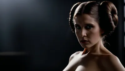 Uber realistic, 8k, ultra detailed, masterpiece, (realistic detailed face), (leia:1.5), (princess_leia:1.4), (dark_side_leia), (sith), (dark_side), (evil), (angry), star wars, death_star, full_body, (black_robes), (black smokey eye makeup), (evil dark side eyes), (star wars armour), (full_view), (exposed), (exposed_breasts), (exposed_pussy), (nude), realistic detailed hair, realistic detailed body, realistic detailed skin, realistic detailed breasts, realistic detailed pussy, (action pose), detailxl, <lora:add-detail-xl:1.5>, <lora:dark:1.2>