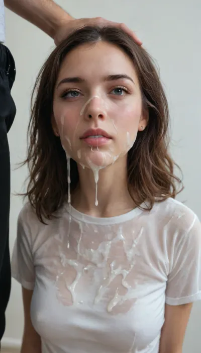 score_9, photorealistic, sits in library, huge penis at side, sitting at table, Black hair, wavy hair, side ponytail, closed eyes, sad face, throw back head, round face, smile lines, athletic body, skin tight black shirt, (narrow waist:1.4), (huge cum on face:1.8), (huge cum covered clothes:1.8), (cum on black pants:1.6), cum dripping mouth, page, braless, Wearing, clothes, that, make, sense, with, Braless>, woman, cum, on, face