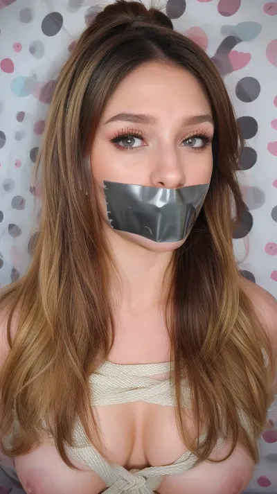huge tit girl, tape, gag, duct, tied, <lora:TapeGag-v1:.8>