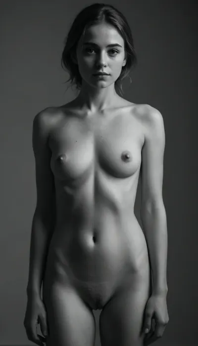 Naked nude girls, sidelight, simple background, blurry background, 1girl, front view, lineart, LineAniAF, easynegative, тlineart, monochrome, blurry white background, <lora:animeoutlineV4_16:1.1>