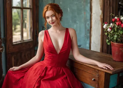 insanely beautiful young 18yo redhead on prom night, short, French style low updo hairstyle, beautiful welcoming smile, (gorgeous sleeveless fitted red cotton prom dress:1.5), pixie-ish, busty, slender, luminous hazel eyes, pale skin, lots of freckles, pert nose, plump moist lips, large natural breasts, hairy bush, perfect hands, perfect fingers, perfect anatomy, perfect symmetrical eyes, realistic skin, masterpiece, best quality, high resolution, ultra detailed multiple, views, of, the, same, character, model, sheet, (fully dressed, flashing breasts, completely nude), freckles, luisap, birth, mark, <lora:Model_Sheet_Xl:.5>, <lora:MJ52:.8>, <lora:LPFRECKLES_lora:.5>