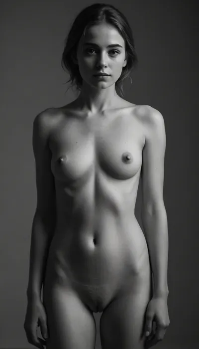 Naked nude girls, sidelight, simple background, blurry background, 1girl, front view, lineart, LineAniAF, easynegative, тlineart, monochrome, blurry white background, <lora:animeoutlineV4_16:1.1>