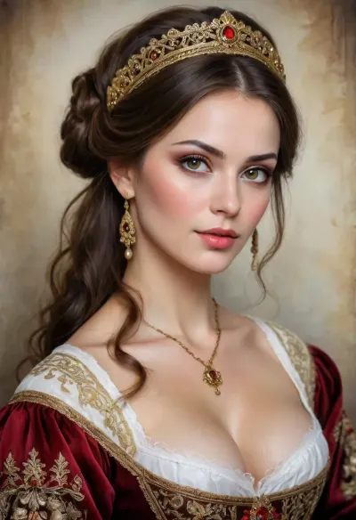 Enchantress:鮮やかな水彩画の肖像画 - 国家衣装で飾られたロシアの熟女