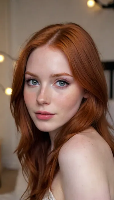 (ziprealism, score_9, score_8_up, score_7_up, masterpiece), (soft focus, soft bokeh, focus on eyes, overexposed, amateur, candid:1.4), (romantic moment, cozy bedroom, intimate lighting, playful expression, mischievous grin, mischievous eyes:1.4), (natural breasts, soft breasts:1.2), (high saturation, high contrast), (gorgeous woman, pale skin, gorgeous face:1.4), (adorable freckles, noticeable freckles, subtle skin imperfections:.8), (vibrant auburn hair with dark roots, long hair, stylish hair:1.4), (full lips, long eyelashes, perfect eyes), igbaddie, <lora:igbaddie-XL:.4>