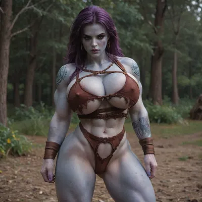 female drow elf barbarian, baldur's gate, dnd, bg3, tall, angry, busty, curvy, huge natural boobs, cleavage, big butt, fit, strong, dungeons and dragons, purplish blue skin, black and purple hair, Dark, Elf, Warrior, tattooed, scarred, purple eyes, blue skin, amazon, giant, bloody, blood spatter, zavy-brbrn, Drow, 1girl, pretty, fierce, massive natural tits, scarred face, scarred body, muscle_bimbo, large, breasts, big, boobs, huge, tits, drow, massive tits, massive ass, bimbo, <lora:Dark_Elf_Warrior:.8>, <lora:zavy-brbrn-sdxl:.8>, <lora:Drow:.8>, <lora:Muscle_Bimbo_SDXL:.8>, <lora:bombshell_v2:.8>