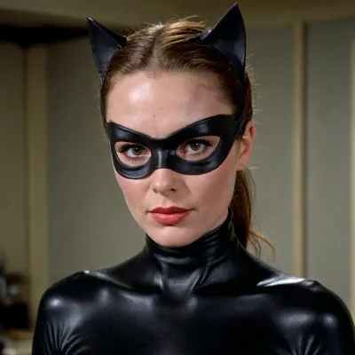 40 plus, German, (broad face), (milf), long brown ponytail, ((huge brown eyes)), tall, natural tits, (moles), (freckles), science laboratory, (1966 Catwoman costume:1.3), (black robin eye mask:1.2), portrait