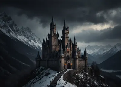 mountains, fantasy, gothic vampires castle, winter, storm, outdoors, photography