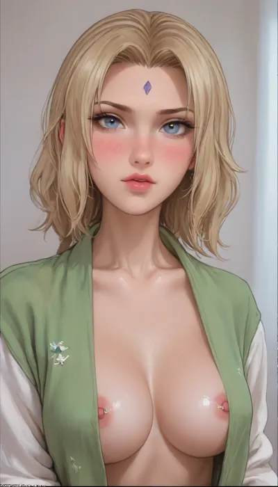 score_9, score_8_up, score_7_up, score_6_up, aroma, ((aromasensei:1.3)), Tsunade from Naruto drawn in anime style, (full face blush:1.1), (nipple piercings, face piercing, shiny skin, oily skin), style anime, inspired illustration, oda, non, front view, <lora:outline_xl_kohaku_delta_spv5x:1.9>, <lora:cartoon_stickers_xl_v1:.5>, <lora:AshMilkshake_Illustrious_v1:1.1>, <lora:NEOTOKIOXL_0.2_RC:.5>, <lora:Brown Dust Style XL:1.2>