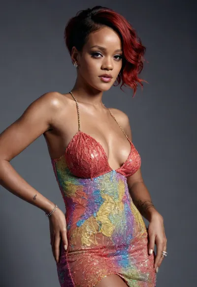 Rihanna in sexy pose with a very sexy dress at a photo-shoot