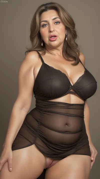 Lubica, 1gilf, Armenian, brunette hair with layered highlights, 60 years old, chubby face, fat, obese, ssbbw, plump, thick, saggy, light green eyes, perfect eyes, tan skin tone, wrinkles, lick her lips by her tongue, plump lips, lips parted, FUPA, (blank black background), pubic hair, fat rolls, belly, sagging, yom_fmruth, solo, long, hair, brown, looking, at, viewer, dark, skin, realistic, eyes, dress, 1girl, 55, years, old, mature, female, see, info, in, lora, for, more, tags, <lora:YoM_FMRuth:.5>