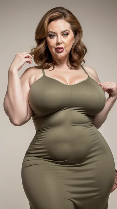 Obese, gilf, (Close-up:1.2), portrait photo a mature chubby gilf, fat bosom, fat round face, double chin, 70 years old Woman, big eyes, green eyes, auburn layered haircut, chubby jawline, pokies, seductive smile, lips parted, (mouth open:1.3), teeth showing, big lips, looking at viewer, (solid blank background:1.3), eye level shoot, film grain, style by Flora Borsi, OverallDetail, spaghetti strap maxi minidress, fupa, cameltoe, (areola slip), wide, hips, <lora:hips-10:.5>