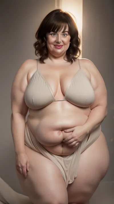 obese, gilf, (Close-up:1), portrait photo a mature chubby gilf, fat bosom, fat round face, double chin, 70 years old Woman, big eyes, green eyes, layered haircut, chubby jawline, pokies, seductive smile, lips parted, (mouth open:1.3), teeth showing, big lips, looking at viewer, (solid blank dark background:1.3), eye level shoot, film grain, style by Flora Borsi, OverallDetail, spaghetti strap maxi dress, fupa, cameltoe, (areola slip), wide, hips, tt_saggy, tt_flat, <lora:hips-10:.6>, <lora:tt_saggy:.4>, WeightChubby, WeightObese, WeightImmobile, <lora:Fat:.8>