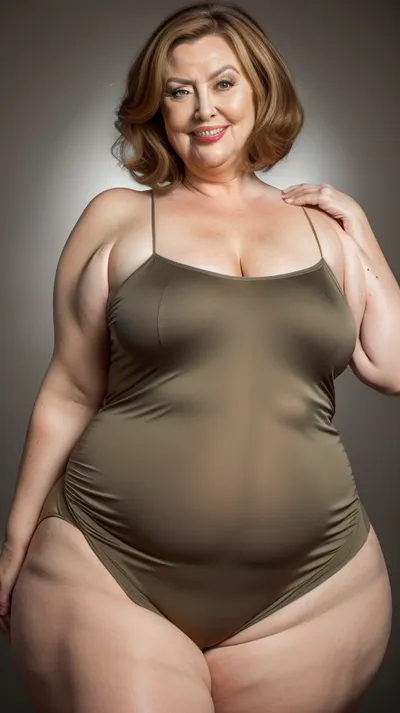 Obese, gilf, (Close-up:1), portrait photo a mature chubby gilf, fat round face, double chin, 70 years old Woman, big eyes, green eyes, chestnut layered haircut, chubby jawline, pokies, seductive smile, lips parted, (mouth open:1.3), teeth showing, big lips, looking at viewer, (solid blank black background:1.3), eye level shoot, film grain, style by Flora Borsi, OverallDetail, satin sleeveless spaghetti strap minidress, fupa, (cameltoe), (areola slip), wide, hips, tt_saggy, tt_flat, plump, fat, saggy, sagging, droopy, <lora:hips-10:.8>, <lora:tt_saggy:.2>, <lora:plump_control_v1.0:1.2>