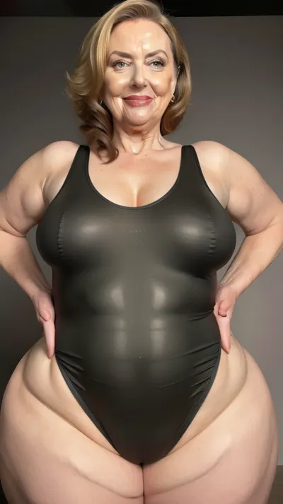 Obese, gilf, (Close-up:1), portrait photo a mature chubby gilf, fat round face, double chin, 70 years old Woman, big eyes, green eyes, chestnut layered haircut, chubby jawline, pokies, seductive smile, lips parted, (mouth open:1.3), teeth showing, big lips, looking at viewer, (solid blank black background:1.3), eye level shoot, film grain, style by Flora Borsi, OverallDetail, satin sleeveless spaghetti strap minidress, fupa, (cameltoe), (areola slip), wide, hips, tt_saggy, tt_flat, plump, fat, saggy, sagging, droopy, <lora:hips-10:.8>, <lora:tt_saggy:.2>, <lora:plump_control_v1.0:1.2>, leotard, sleeveless, haigure, pose, open, hands, standing, spread, legs, <lora:haigure_pose_v2:.8>