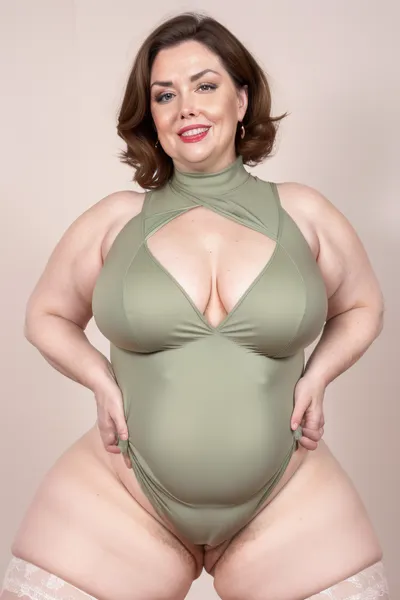 Obese, brunette, gilf, (Close-up:1), portrait photo a mature chubby gilf, fat round face, double chin, 70 years old Woman, big eyes, green eyes, layered haircut, chubby jawline, pokies, seductive smile, lips parted, (mouth open:1.3), teeth showing, big lips, looking at viewer, (solid blank background:1.3), eye level shoot, film grain, style by Flora Borsi, OverallDetail, sleeveless spaghetti strap minidress, fupa, (cameltoe), (areola slip), wide, hips, tt_saggy, tt_flat, plump, fat, saggy, sagging, droopy, leotard, sleeveless, haigure, pose, open, hands, standing, spread, legs, xtrhairy, hairy, eye contact, cellulite, <lora:hips-10:.5>, <lora:tt_saggy:.2>, <lora:plump_control_v1.0:.9>, <lora:haigure_pose_v2:.2>, <lora:xtrhairy:.8>