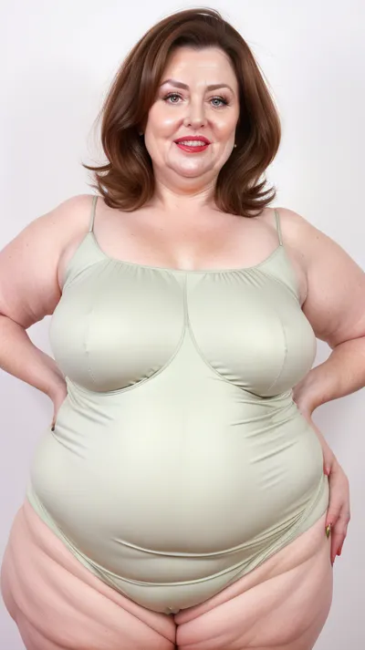 Obese, brunette, gilf, (Close-up:1), portrait photo a mature chubby gilf, fat round face, double chin, 70 years old Woman, big eyes, green eyes, layered haircut, chubby jawline, pokies, seductive smile, lips parted, (mouth open:1.3), teeth showing, big lips, looking at viewer, (solid blank background:1.3), eye level shoot, film grain, style by Flora Borsi, OverallDetail, satin sleeveless spaghetti strap minidress, fupa, (cameltoe), (areola slip), wide, hips, tt_saggy, tt_flat, plump, fat, saggy, sagging, droopy, xtrhairy, hairy, eye contact, cellulite, <lora:hips-10:.5>, <lora:tt_saggy:.3>, <lora:plump_control_v1.0:1>, <lora:xtrhairy:.8>