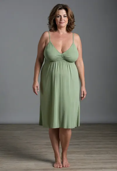 Full body shot, 50 year old woman, layered haircut, green eyes, thin v-neck spaghetti strap dress, fupa, cameltoe, obese, chubby, big hips, wide hips, curvy, small floppy breasts, sagging breasts, deflated breasts, tan lines, brown hair, upturned nose, SaggySlimXL, <lora:updated_saggy_slim:1>, <lora:clothed_small:.5>