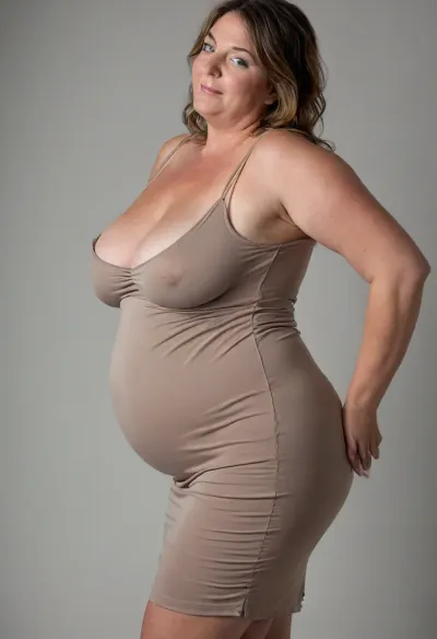 3/4 side view, Full body shot, 50 year old woman, green eyes, thin spaghetti strap dress, obese, plump, chubby, big hips, wide hips, curvy, small floppy breasts, sagging breasts, deflated breasts, tan lines, brown hair, upturned nose, SaggySlimXL, <lora:updated_saggy_slim:1>, <lora:clothed_small:.5>