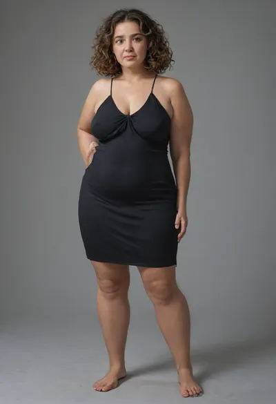 Full body shot, 50 year old woman, green eyes, black tight thin dress, obese, chubby, wide hips, curvy, small floppy breasts, sagging breasts, deflated breasts, tan lines, brown hair, upturned nose, SaggySlimXL, <lora:updated_saggy_slim:1>, <lora:clothed_small:.5>, bottomheavy, big, ass, huge, gigantic, thick, thighs, massive, <lora:bottomheavy_v1_sdxl_tags:.8>