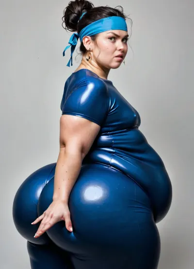 ultra realistic, side view, extremely obese 40 year old woman, bouncing butt, big obese fat plump woman, super plump, flat chest, headband, wearing a supertight spandex jumpsuit, obesity, wide waist, wide hips, fat belly, thick thighs, thicks top body, (oversized rounded butt), straight ponytail hairstyle, black hair, messy hairbun, good hands, perfect fingers, (((oversized hips))), (big round butt), (super rounded butt:1.5), gigantic curvy butt, ohwx25, girl, angry, calm, <lora:angry:1.5>